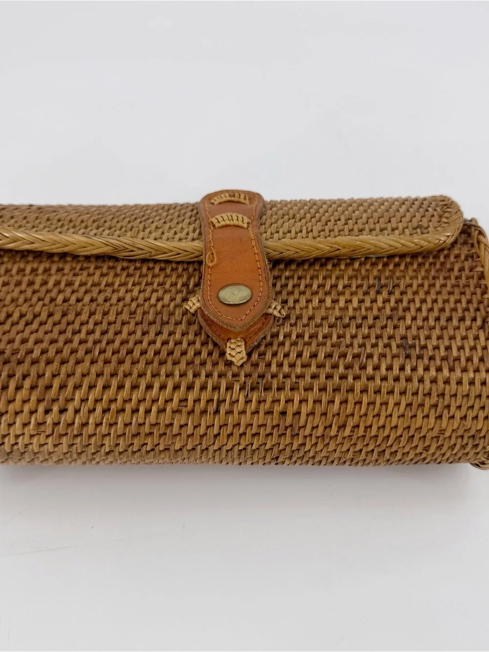 Mini Rattan Crossbody Leather Purse Bali Straw Wicker Boho Clutch - Picture 3 of 9